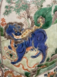 A pair of Chinese famille verte 'mythical animals' vases, Kangxi
